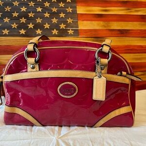 Coach Pink Patent Leather with Tan Leather Accents